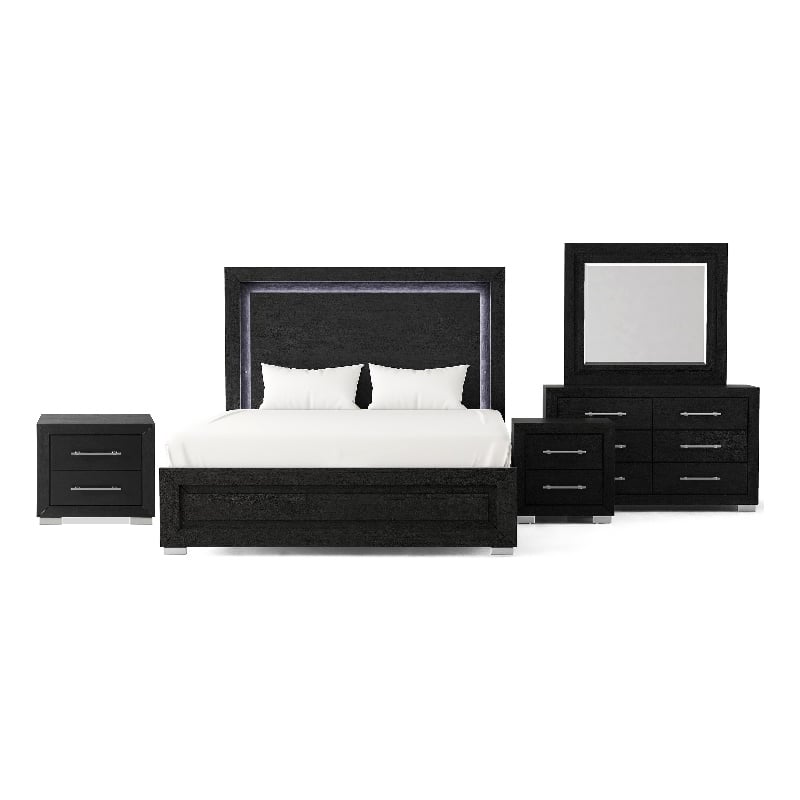 Furniture of America Lyle Solid Wood King 5-Piece Bedroom Set in Black