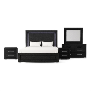 Furniture of America Lyle Solid Wood King 5-Piece Bedroom Set in Black