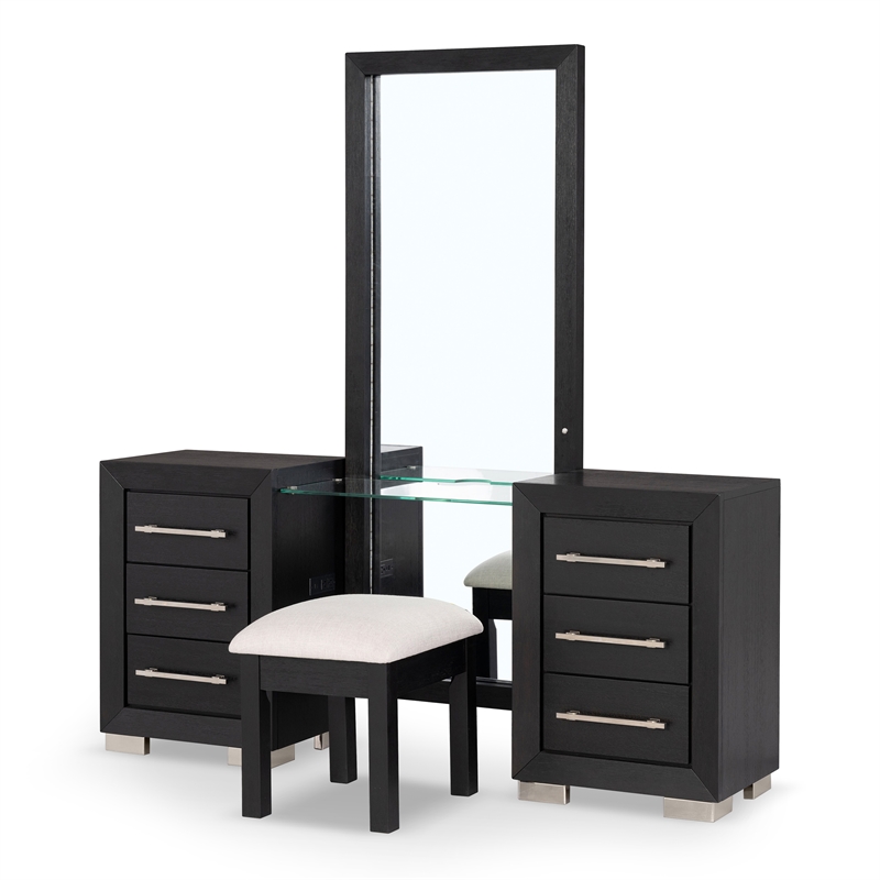 Furniture of America Lyle Solid Wood 2-Piece Vanity Set with Stool in Black