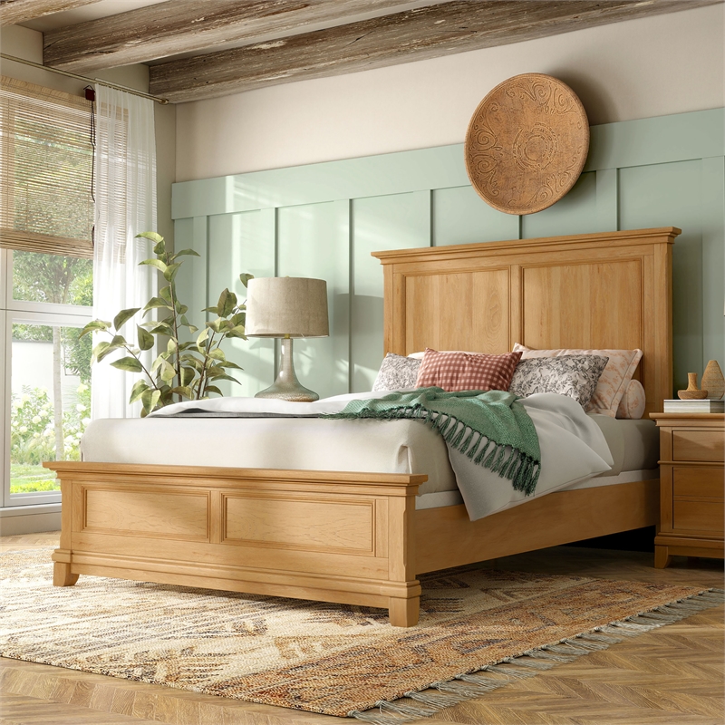 Furniture of America Yardley Solid Wood Panel Headboard Full Bed in Oak