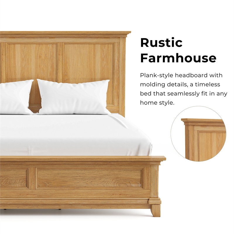 Furniture of America Yardley Solid Wood Panel Headboard Full Bed in Oak