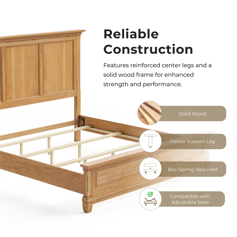 Furniture of America Yardley Solid Wood Panel Headboard Full Bed in Oak