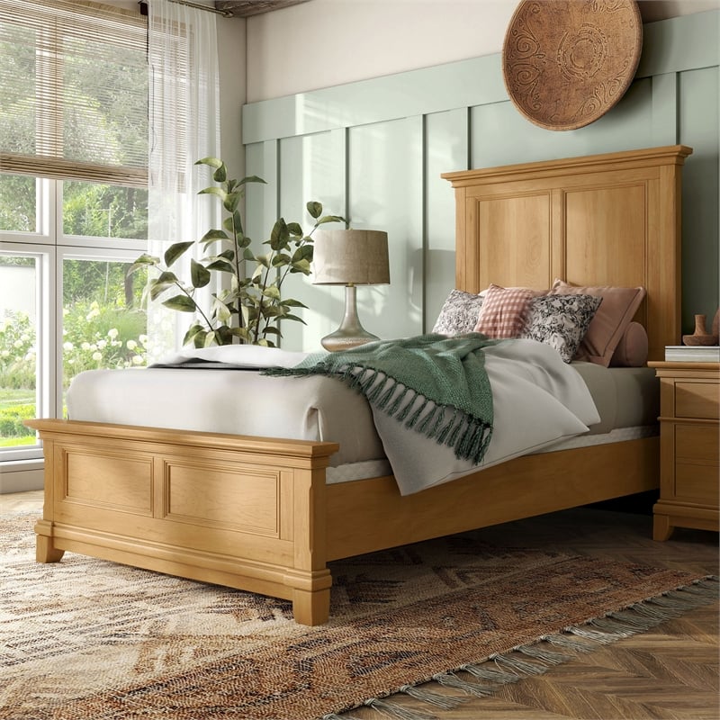 Furniture of America Yardley Solid Wood Panel Headboard Twin Bed in Oak