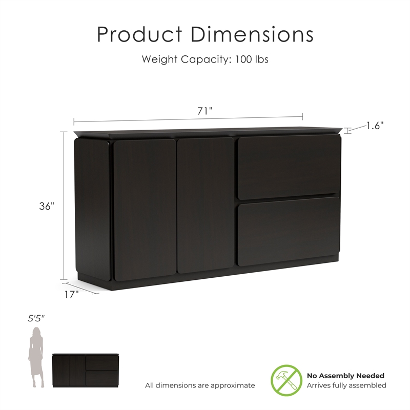 Furniture of America Nazaen Solid Wood Multi-Storage Server in Black