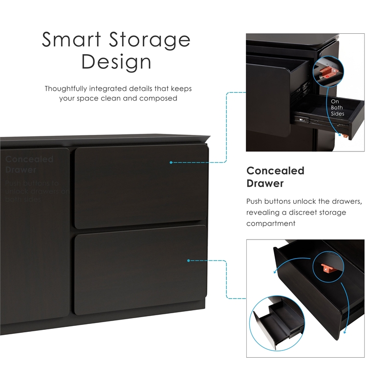 Furniture of America Nazaen Solid Wood Multi-Storage Server in Black