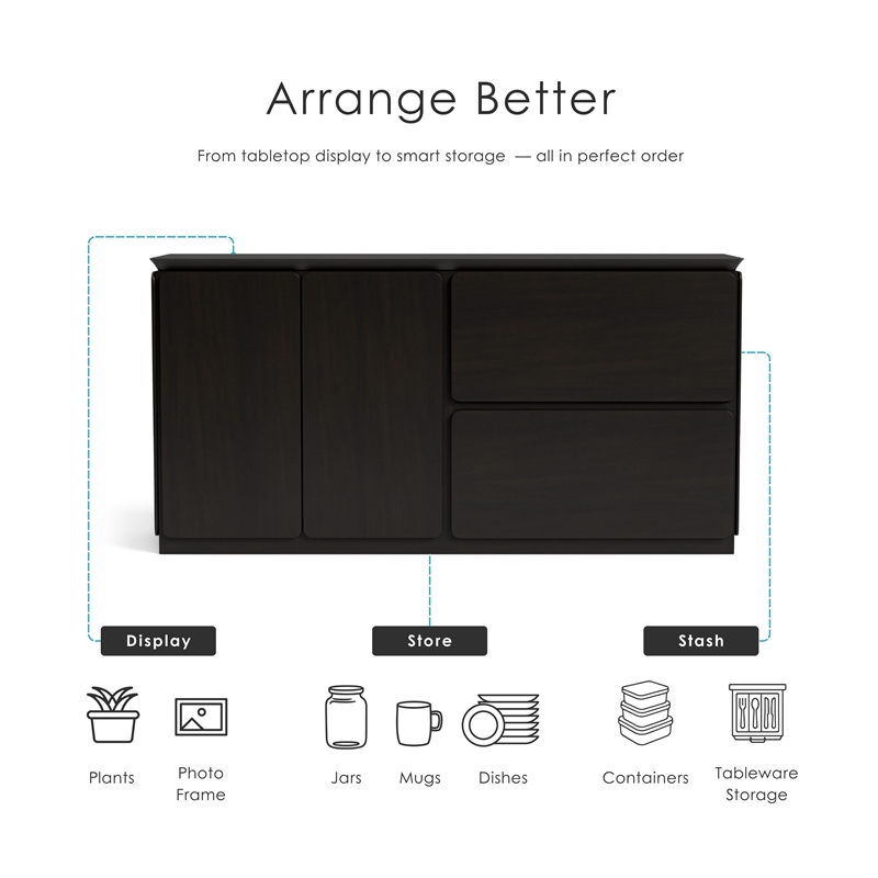Furniture of America Nazaen Solid Wood Multi-Storage Server in Black