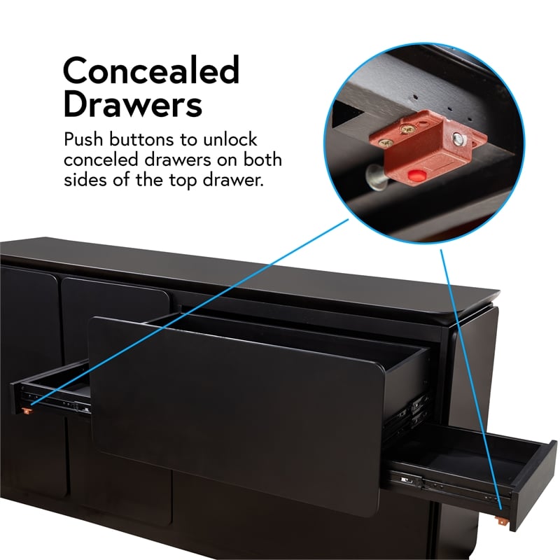 Furniture of America Nazaen Solid Wood Multi-Storage Server in Black