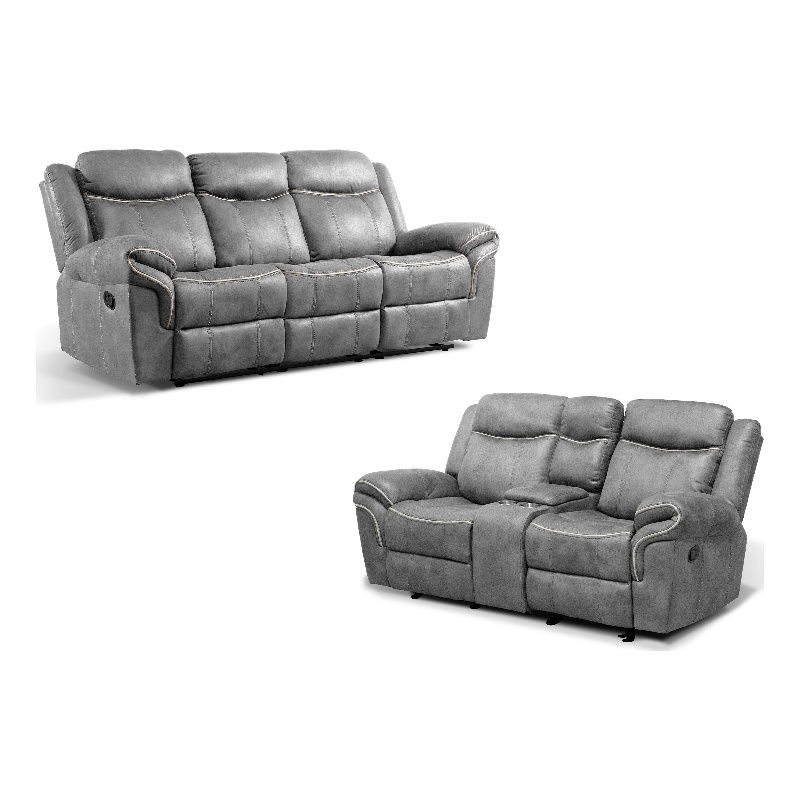 FOA Moya Faux Leather Warm Gray 2-Piece Manual Reclining Sofa Set