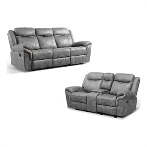 FOA Moya Faux Leather Warm Gray 2-Piece Manual Reclining Sofa Set