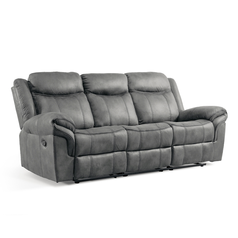 FOA Moya Faux Leather Dark Gray 3-Piece Manual Reclining Sofa Set