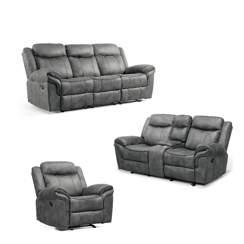 FOA Moya Faux Leather Dark Gray 3-Piece Manual Reclining Sofa Set