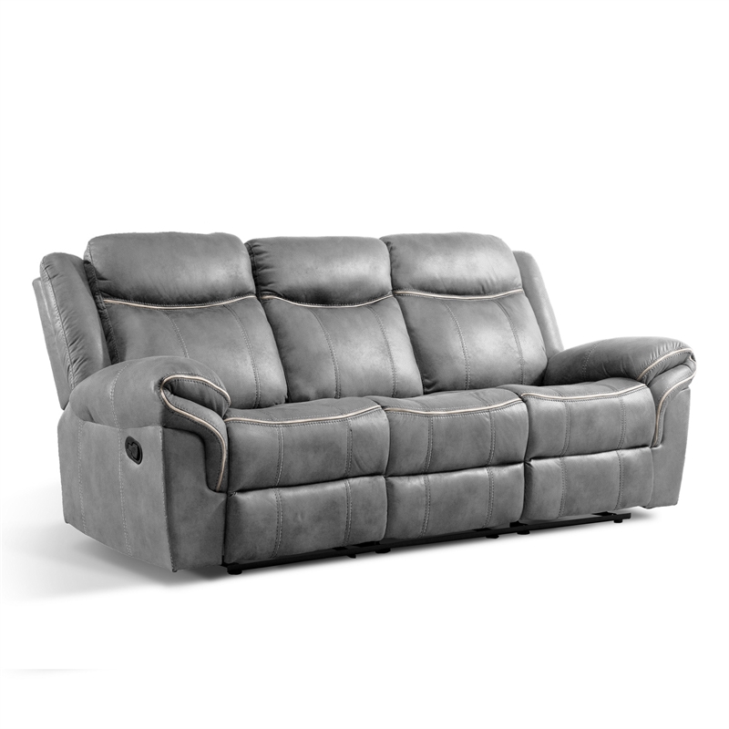 FOA Moya Faux Leather Warm Gray 3-Piece Manual Reclining Sofa Set