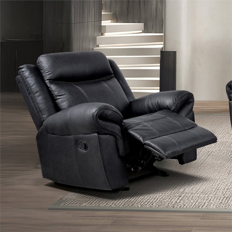 Furniture of America Moya Faux Leather Manual Glider Recliner in Black