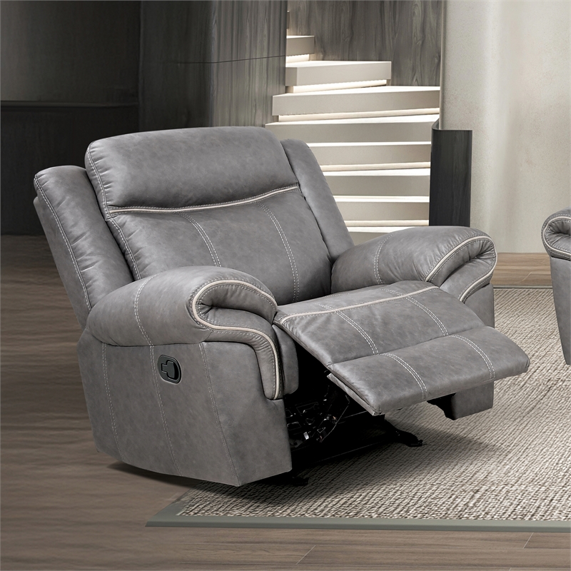 Furniture of America Moya Faux Leather Manual Glider Recliner in Warm Gray