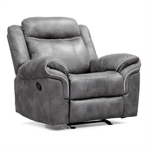 Furniture of America Moya Faux Leather Manual Glider Recliner in Warm Gray