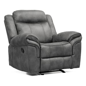 Furniture of America Moya Faux Leather Manual Glider Recliner in Dark Gray