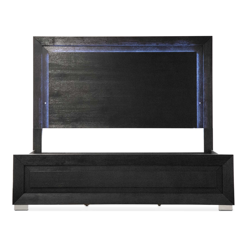 Furniture of America Lyle Solid Wood Queen Panel Bed with LED Headboard in Black