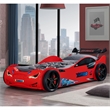 Furniture of America Jorix Wood Race Car Design Twin Kid Bed with LED in Red