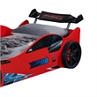 Furniture of America Jorix Wood Race Car Design Twin Kid Bed with LED in Red