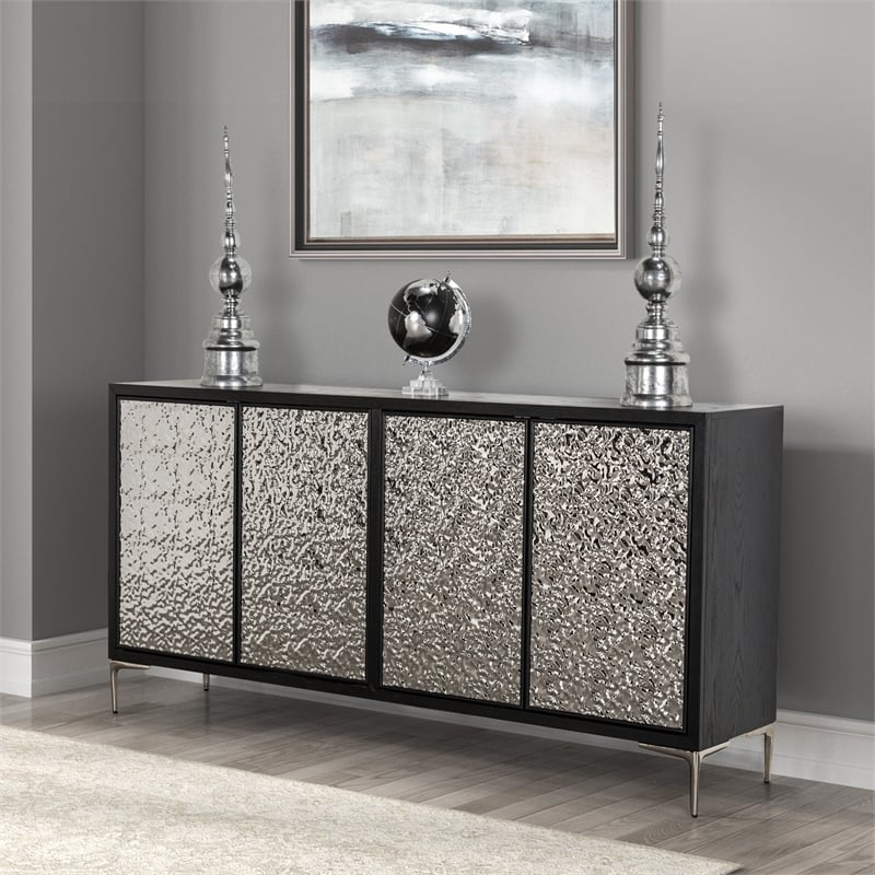Furniture of America Meinter Wood Stainless Steel Door Panel Server in Black