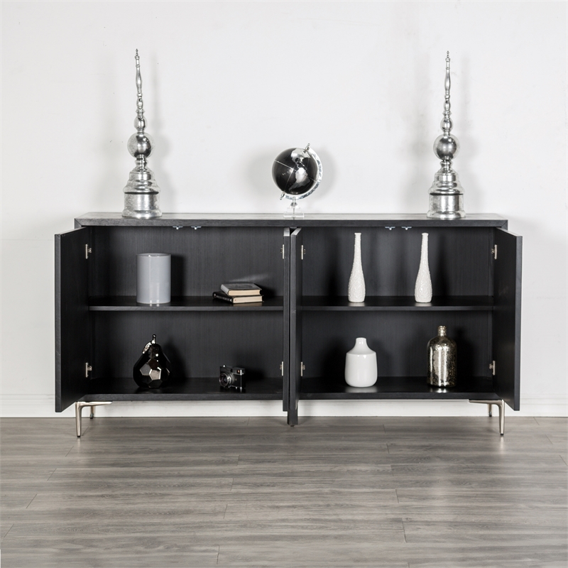 Furniture of America Meinter Wood Stainless Steel Door Panel Server in Black