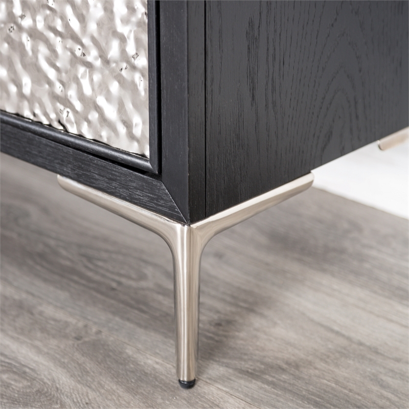 Furniture of America Meinter Wood Stainless Steel Door Panel Server in Black