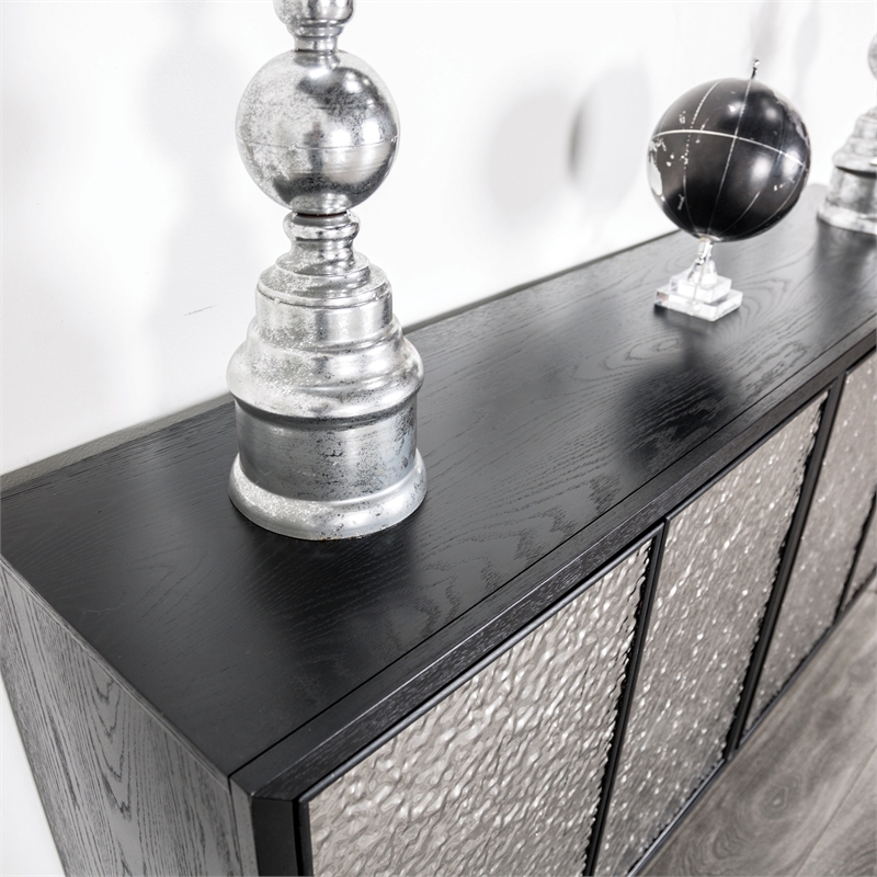 Furniture of America Meinter Wood Stainless Steel Door Panel Server in Black