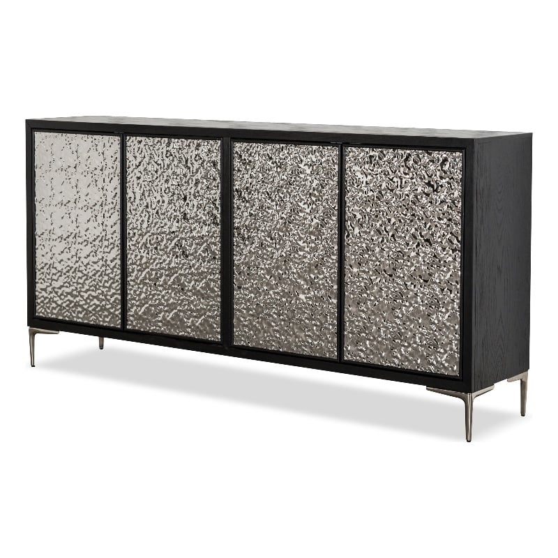 Furniture of America Meinter Wood Stainless Steel Door Panel Server in Black