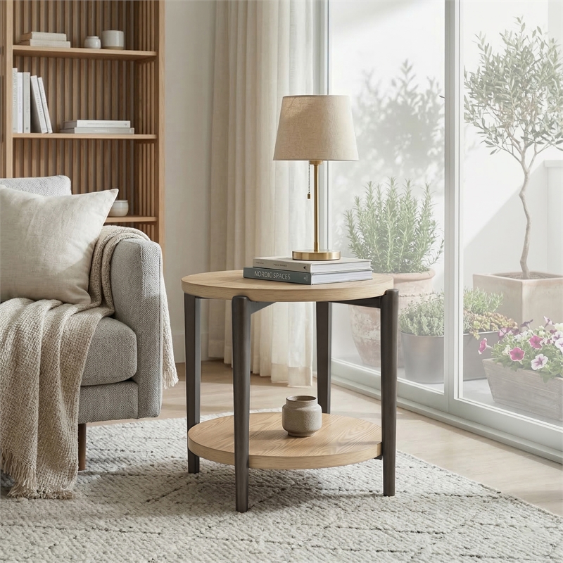 Furniture of America Onos Solid Wood Storage End Table in Brown