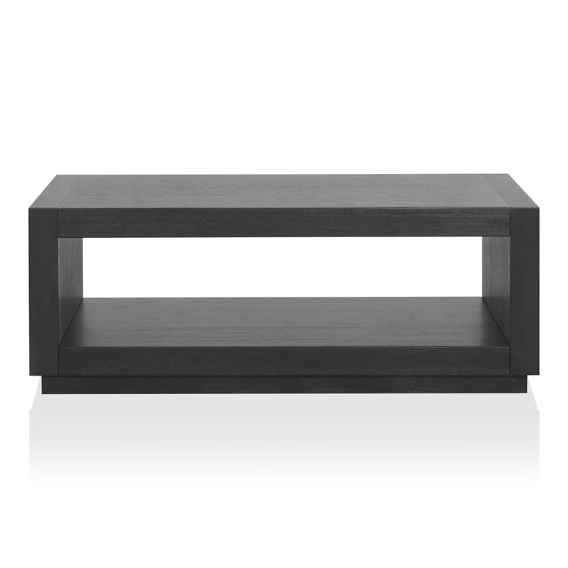 Furniture of America Mitta Solid Wood Storage Plinthe Base Coffee Table in Black