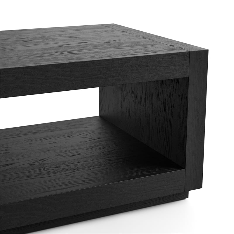 Furniture of America Mitta Solid Wood Storage Plinthe Base Coffee Table in Black