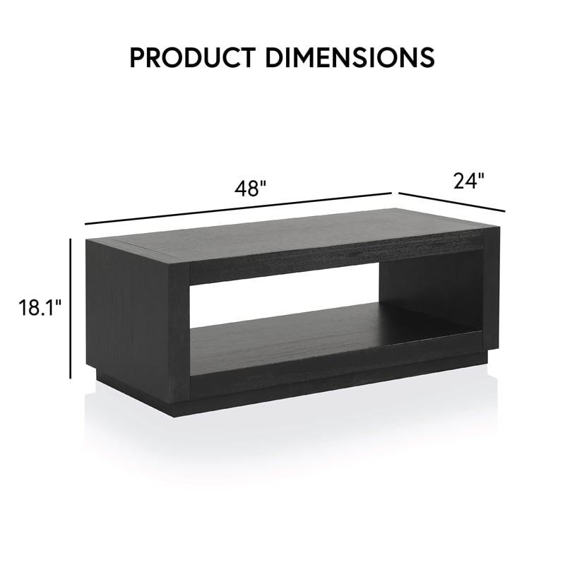 Furniture of America Mitta Solid Wood Storage Plinthe Base Coffee Table in Black