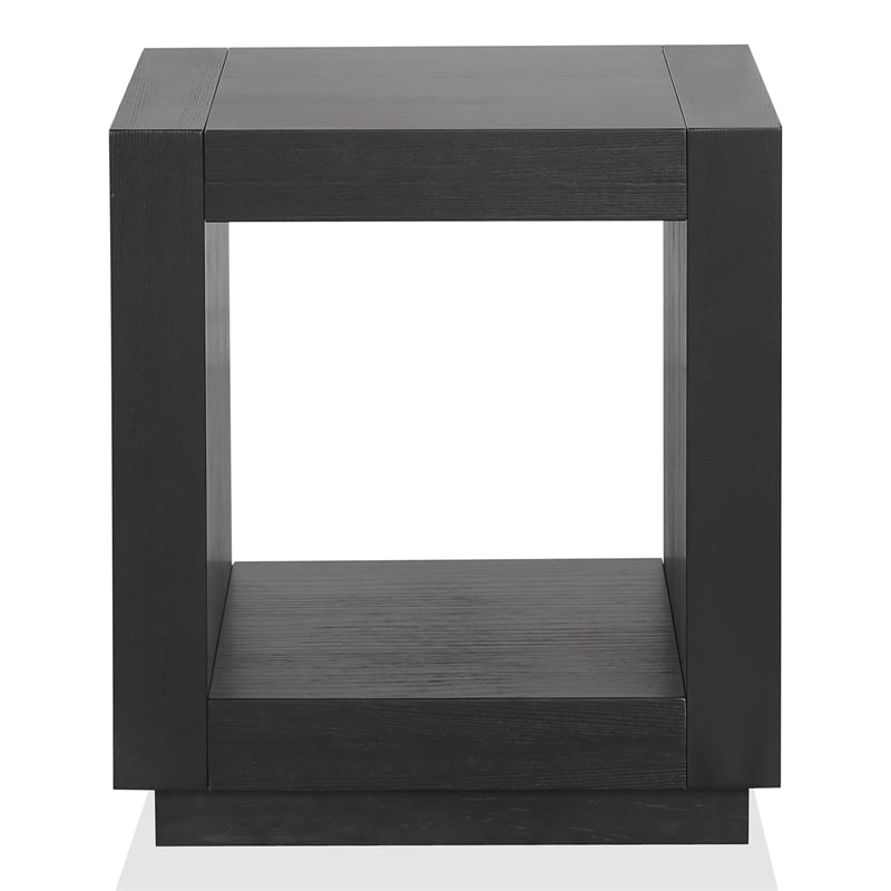 Furniture of America Mitta Solid Wood Storage Plinthe Base End Table in Black