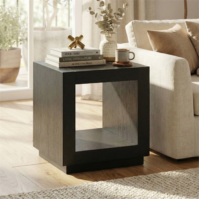 Furniture of America Mitta Solid Wood Storage Plinthe Base End Table in Black