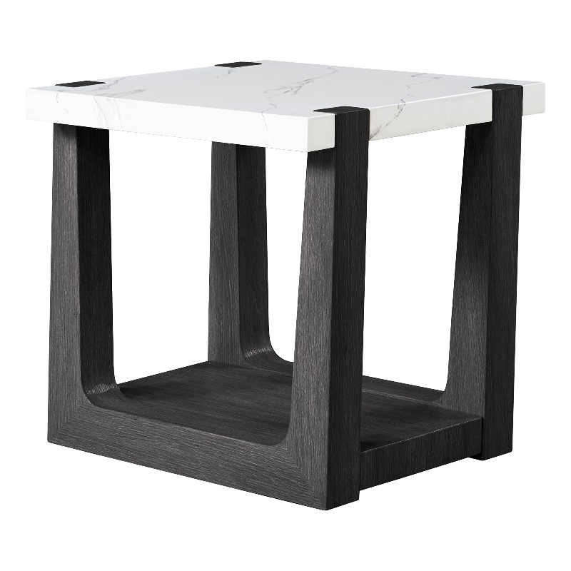 Furniture of America Coren Wood and Faux Marble Top Storage End Table in Black