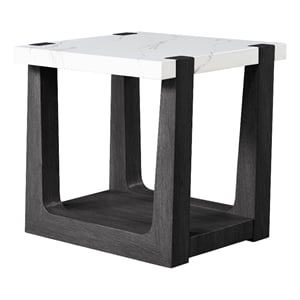 Furniture of America Coren Wood and Faux Marble Top Storage End Table in Black