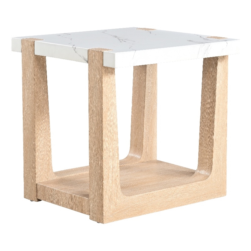 Furniture of America Coren Wood and Faux Marble Top Storage End Table in Brown