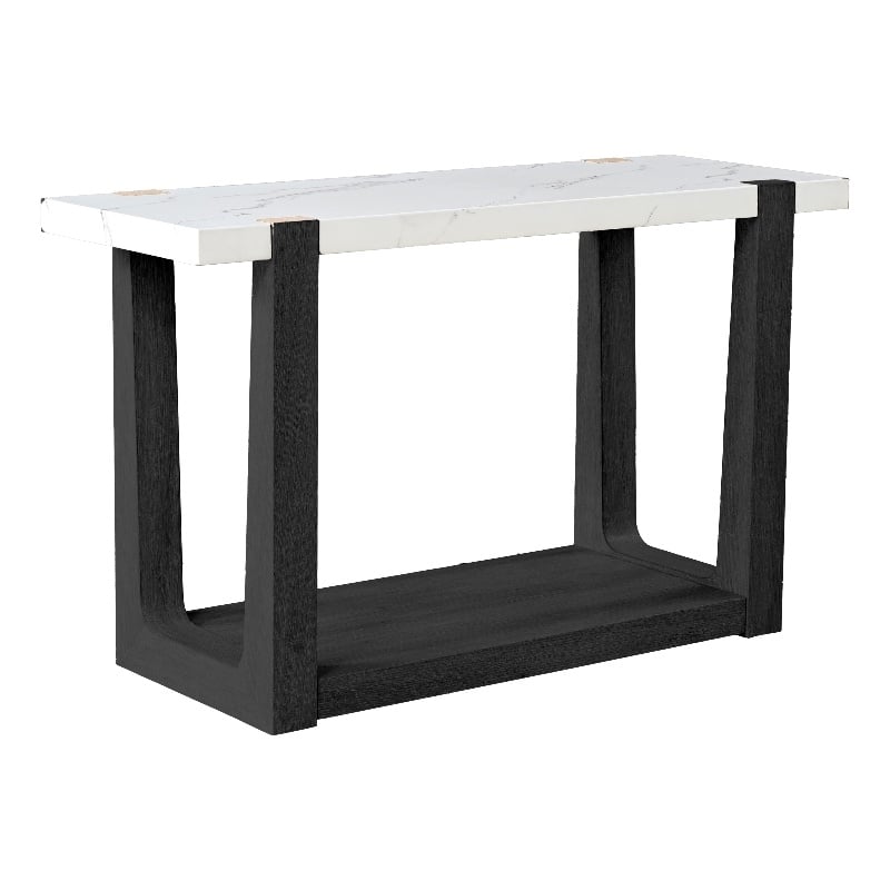 Furniture of America Coren Wood and Faux Marble Top Storage Sofa Table in Black