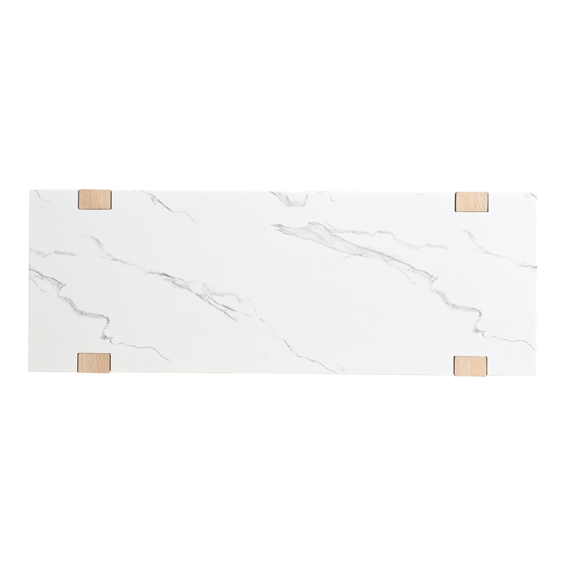 Furniture of America Coren Wood and Faux Marble Top Storage Sofa Table in Brown