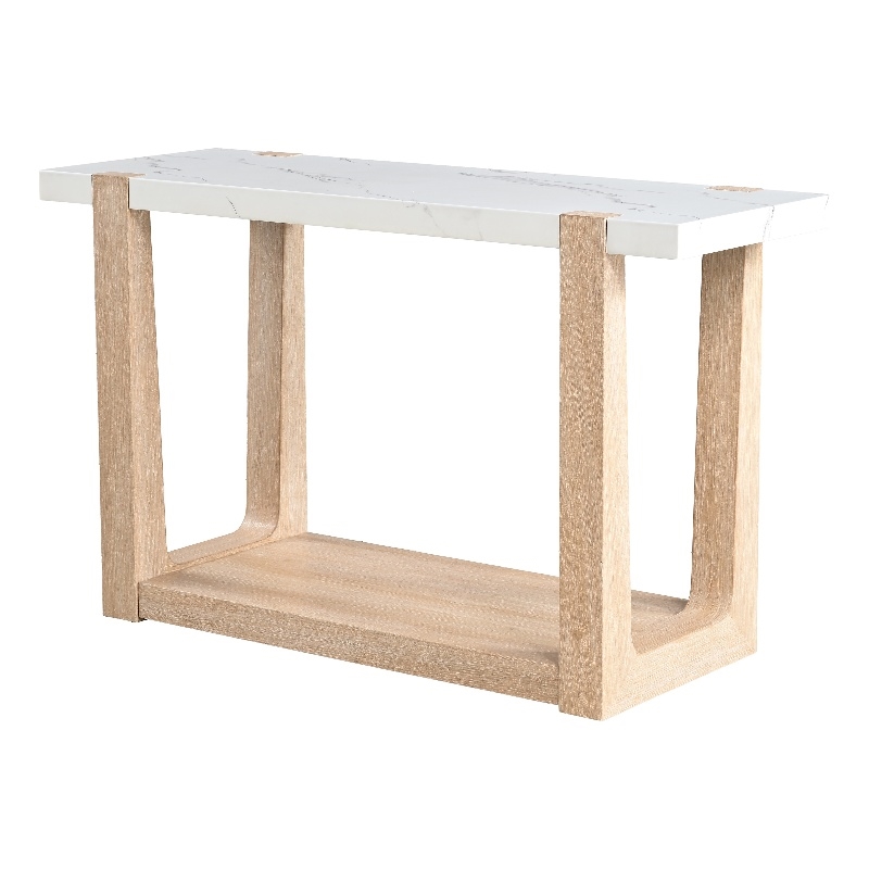 Furniture of America Coren Wood and Faux Marble Top Storage Sofa Table in Brown