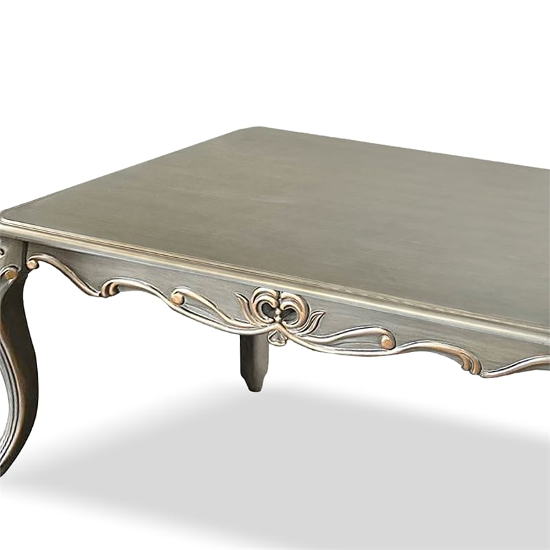 Furniture of America Gerant Solid Wood Rectangular Coffee Table in Silver