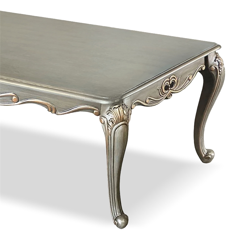 Furniture of America Gerant Solid Wood Rectangular Coffee Table in Silver