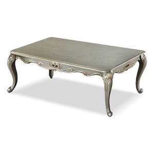 Furniture of America Gerant Solid Wood Rectangular Coffee Table in Silver