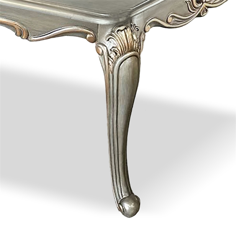 Furniture of America Gerant Solid Wood Rectangular End Table in Silver