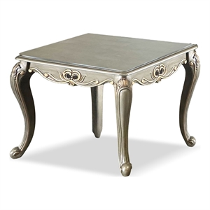 Furniture of America Gerant Solid Wood Rectangular End Table in Silver