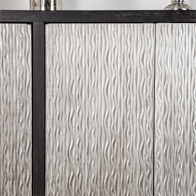 Furniture of America Meinter Solid Wood Wavy Embossed Pattern Server in Black