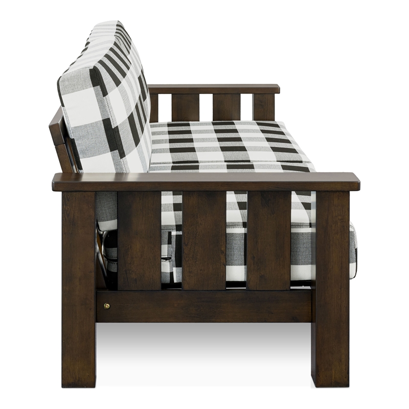 Furniture of America Gavik Wood Plaid Pattern 2-Piece Sofa Set in Dark Walnut