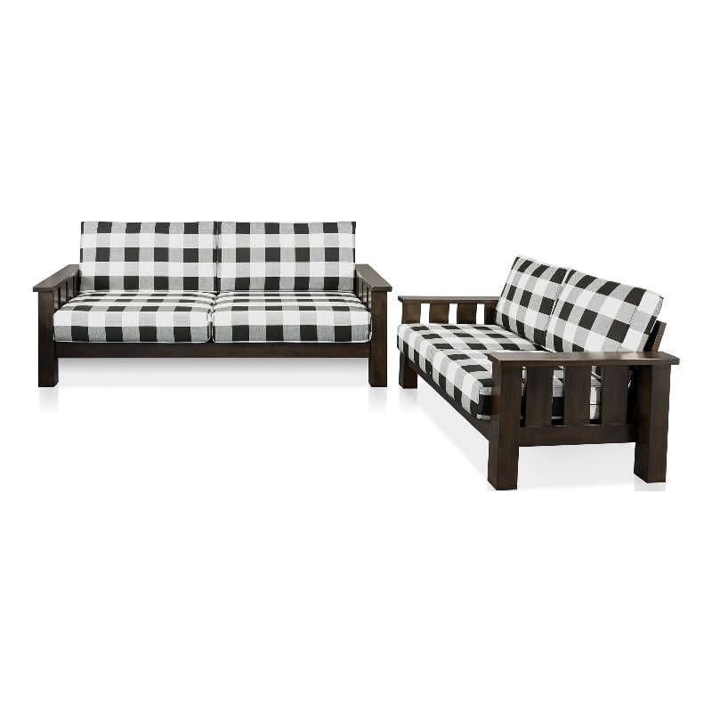 Furniture of America Gavik Wood Plaid Pattern 2-Piece Sofa Set in Dark Walnut