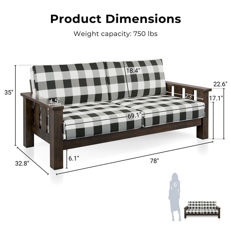 Furniture of America Gavik Wood Plaid Pattern 3-Piece Sofa Set in Dark Walnut