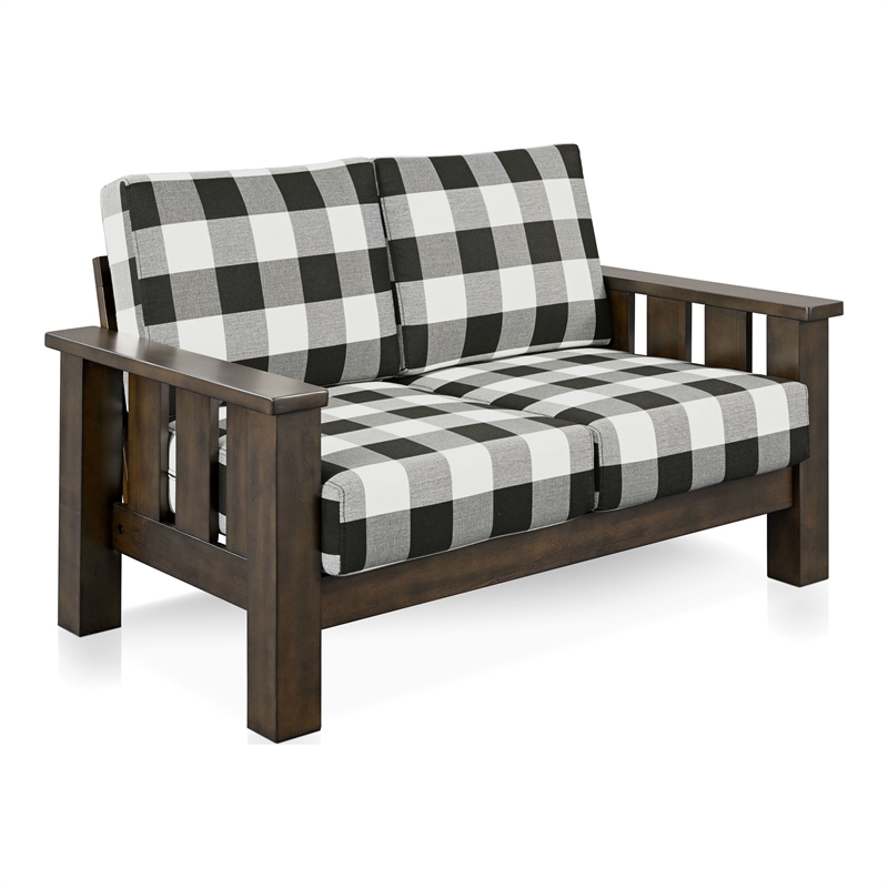 Furniture of America Gavik Wood Plaid Pattern 3-Piece Sofa Set in Dark Walnut